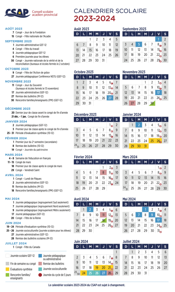 Calendrier scolaire 2023-2024 Image 1