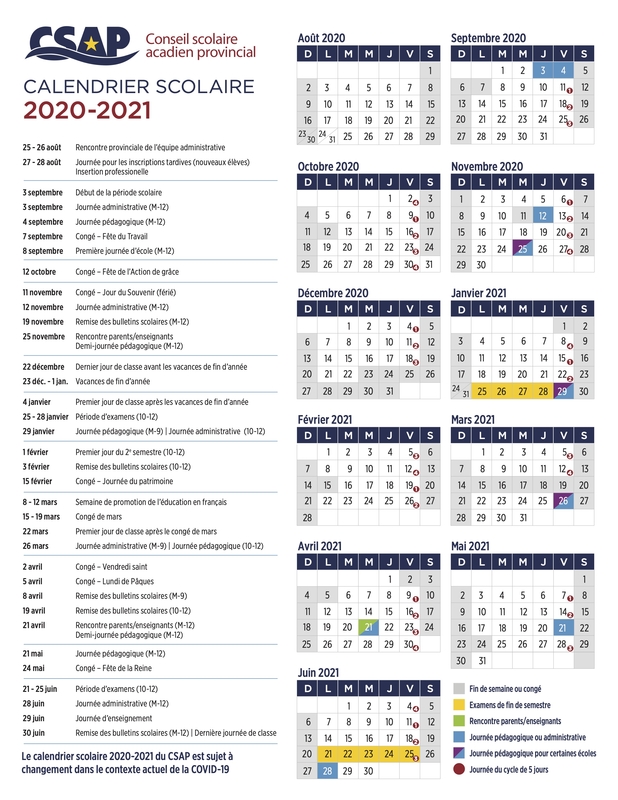 Calendrier scolaire 20 21