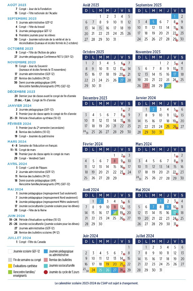 Calendrier scolaire 2023-2024 Image 1